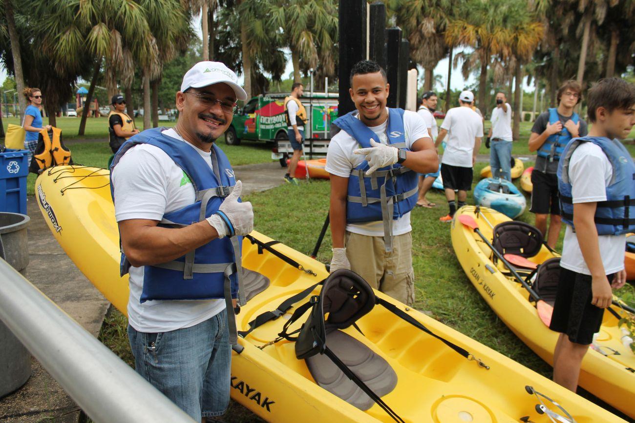 Campaign for a cleaner river bank Garbage collection Delevoe Park in Fort Lauderdale, Florida